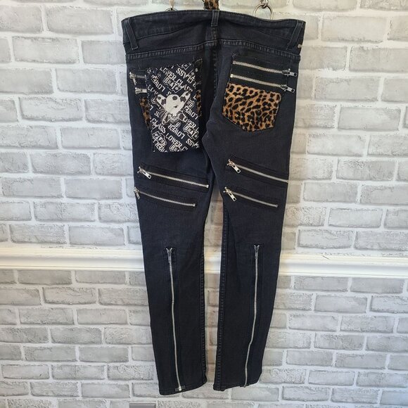 Kill City Junkie Suspender Jeans Punk Goth Unisex 30 Indie Skinny Alternative - Picture 2 of 10